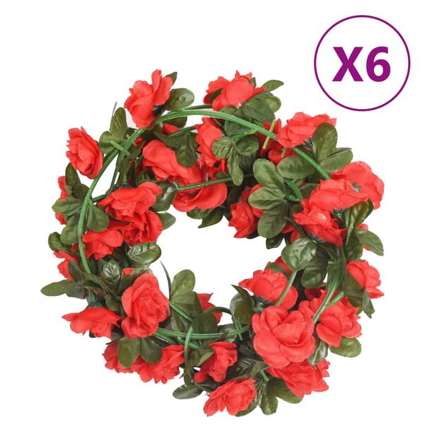 vidaXL Guirlandes de fleurs 6 pcs rouge 240 cm