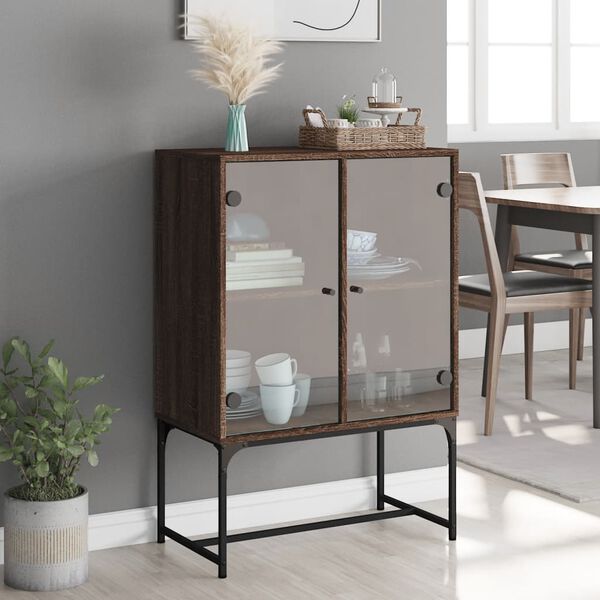 vidaXL Armoire lat&eacute;rale avec portes en verre ch&ecirc;ne marron 69x37x100 cm