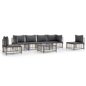 vidaXL Salon de jardin 7 pcs avec coussins anthracite r&eacute;sine tress&eacute;e