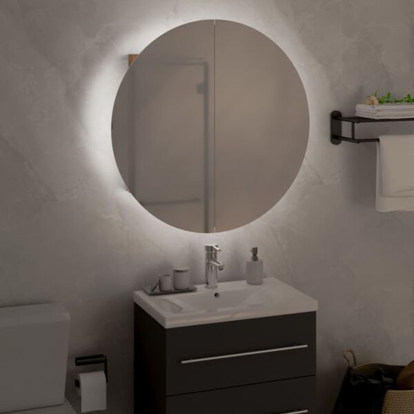 vidaXL Armoire de salle de bain miroir rond et LED Ch&ecirc;ne 47x47x17,5 cm