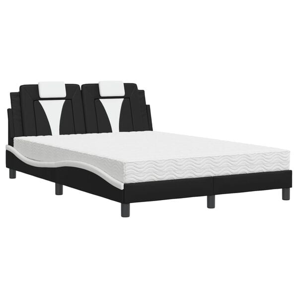 vidaXL Lit Viana avec matelas noir et blanc 140x190 cm similicuir