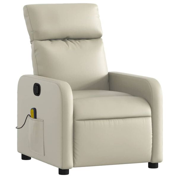 vidaXL Fauteuil inclinable de massage Cr&egrave;me Similicuir