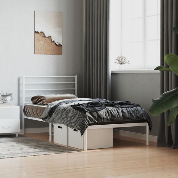 vidaXL Cadre de lit m&eacute;tal sans matelas avec t&ecirc;te de lit blanc 90x200cm