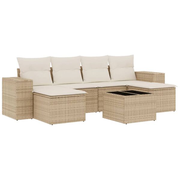 vidaXL Salon de jardin avec coussins 7 pcs beige r&eacute;sine tress&eacute;e