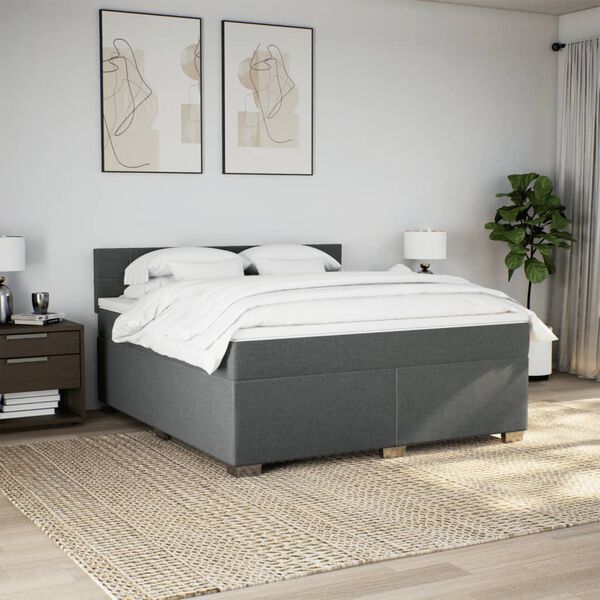 vidaXL Sommier &agrave; lattes de lit avec matelas Gris fonc&eacute; 180x200cm Tissu