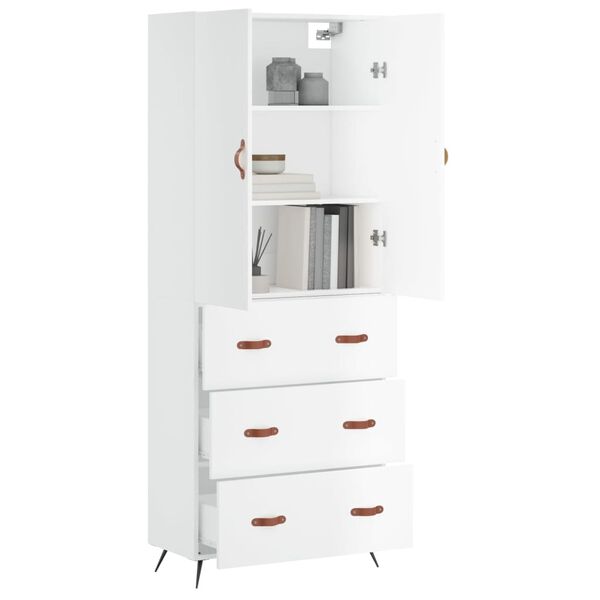 vidaXL Buffet haut Blanc 69,5x34x180 cm Bois d'ing&eacute;nierie