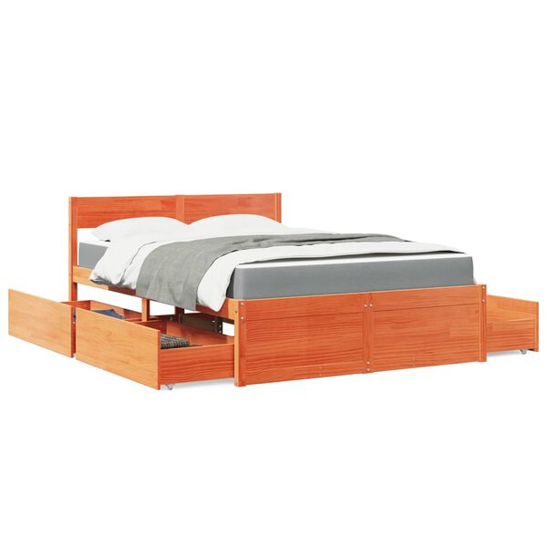 vidaXL Lit avec tiroirs/matelas cire marron 120x200 cm bois massif pin