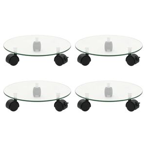 vidaXL Supports roulants à plantes 4 pcs 28 cm Verre trempé Rond