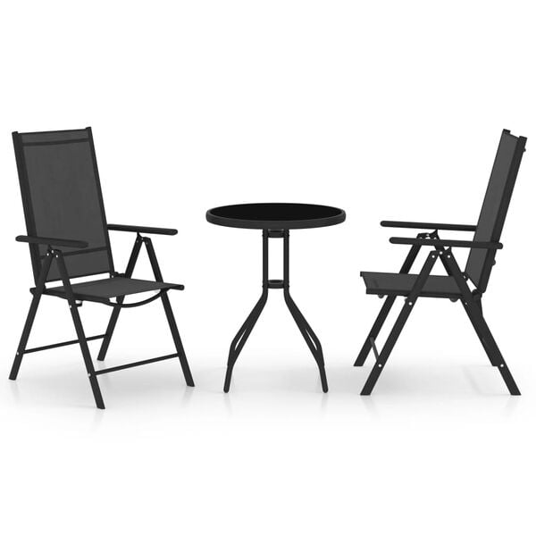 vidaXL Mobilier de bistro 3 pcs Aluminium et textil&egrave;ne Noir