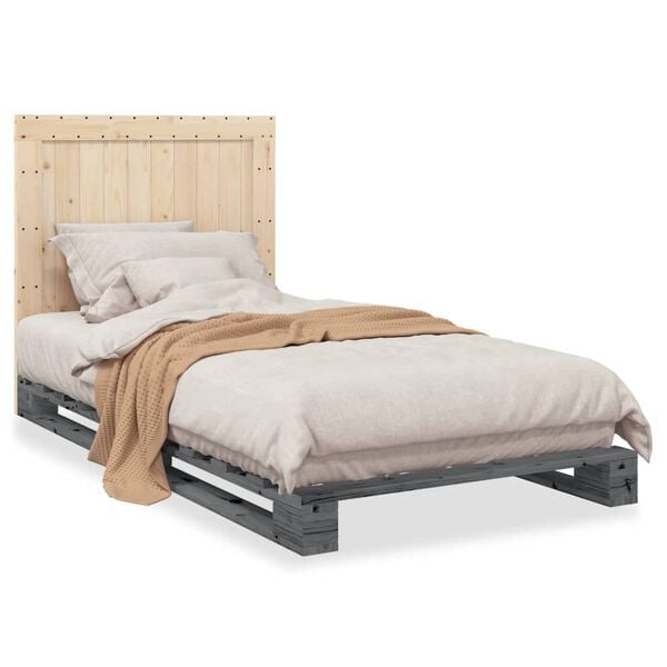 vidaXL Cadre de lit sans matelas gris 100x200 cm bois massif de pin