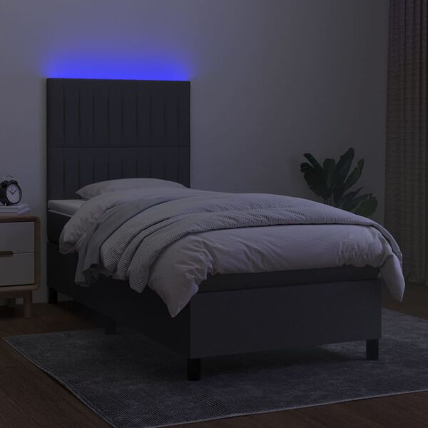 vidaXL Sommier &agrave; lattes de lit et matelas et LED Gris fonc&eacute; 100x200 cm
