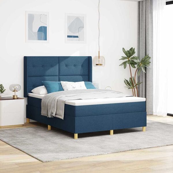 vidaXL Lit &agrave; ressorts avec matelas Bleu 160 x 200 cm tissu