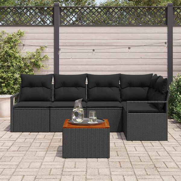 vidaXL Ensemble de canap&eacute; de jardin avec coussin 6 pcs Noir polyrotin