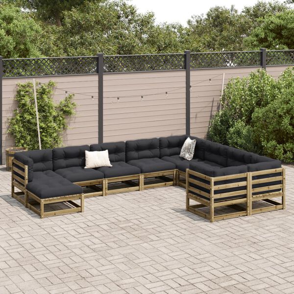 vidaXL Salon de jardin avec coussins 10 pcs bois de pin imprégné