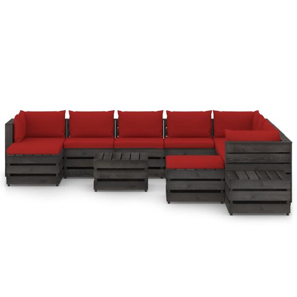 vidaXL Salon de jardin 12 pcs avec coussins Bois impr&eacute;gn&eacute; de gris