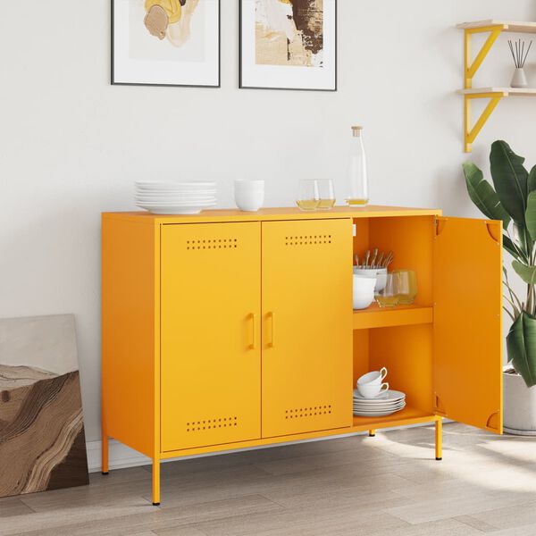 vidaXL Buffet jaune moutarde 100,5x39x79 cm acier