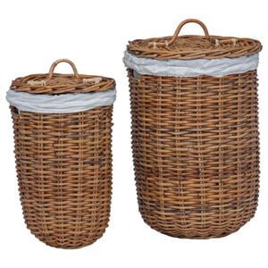 vidaXL Panier &agrave; Linge 2 pcs Marron Rattan Kubu