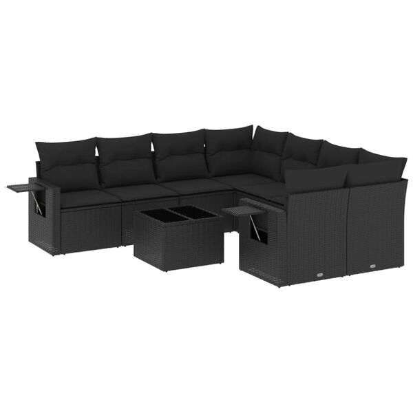vidaXL Salon de jardin 9 pcs avec coussins noir r&eacute;sine tress&eacute;e