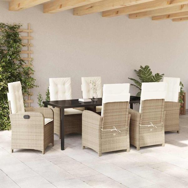 vidaXL Ensemble de salle &agrave; manger pour jardin 7 pcs Beige polyrotin