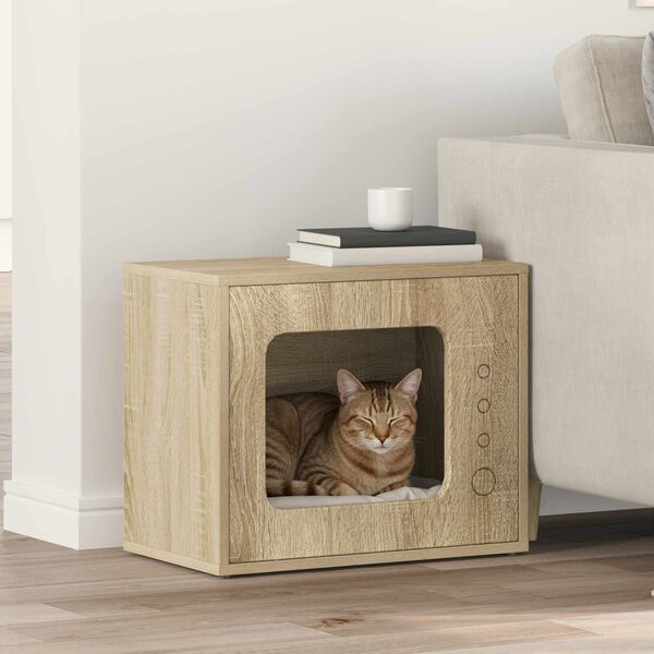 vidaXL Maison pour chat Sonoma 51 x 30 x 42 cm Bois d'ing&eacute;nierie