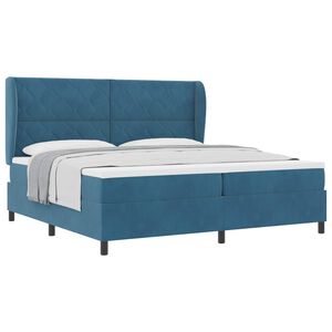 vidaXL Lit &agrave; ressorts avec matelas Bleu fonc&eacute; 200 x 200 cm Polyester
