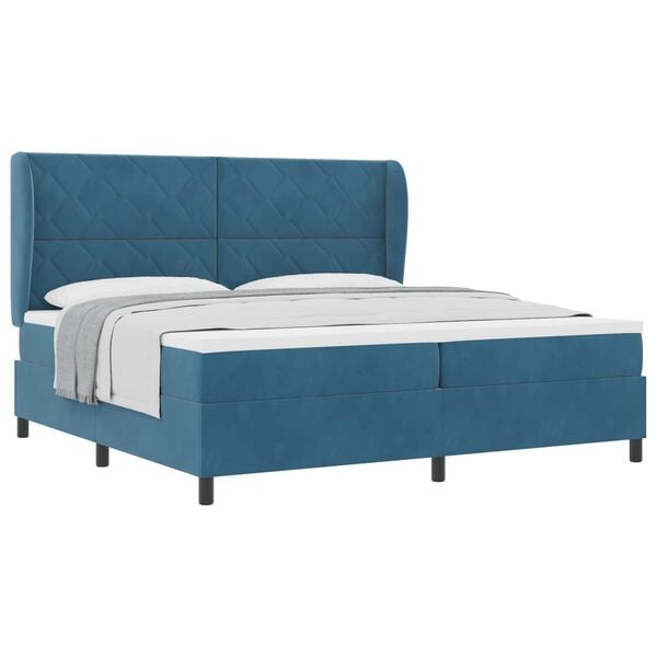 vidaXL Lit &agrave; ressorts avec matelas Bleu fonc&eacute; 200 x 200 cm Polyester