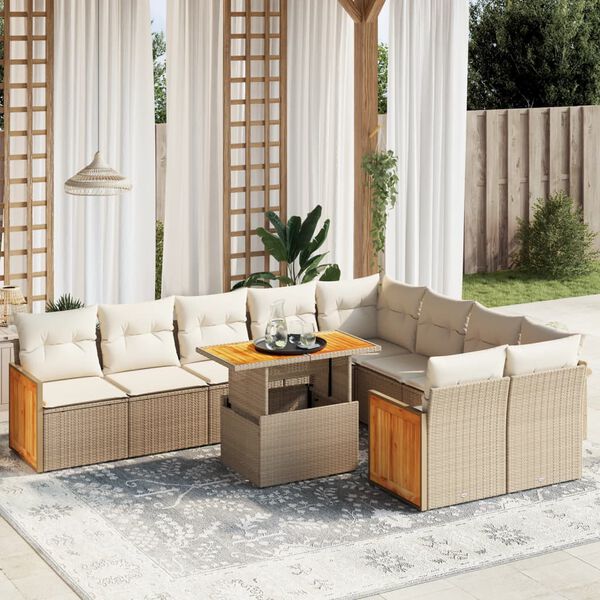 vidaXL Salon de jardin avec coussins 10 pcs beige r&eacute;sine tress&eacute;e