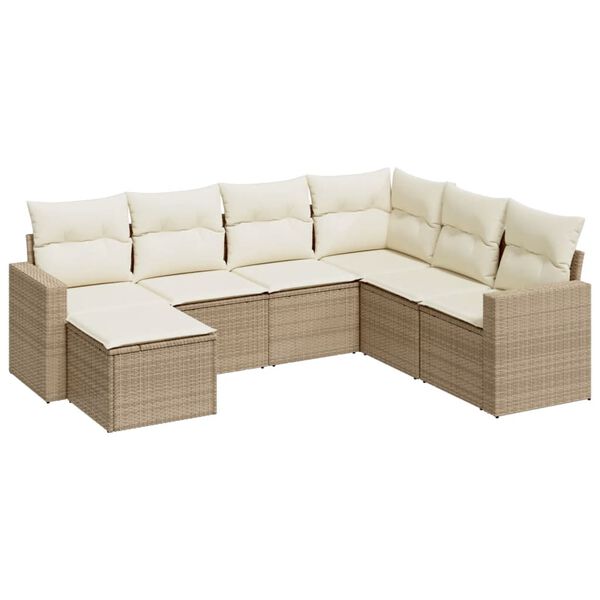 vidaXL Salon de jardin avec coussins 7 pcs beige r&eacute;sine tress&eacute;e