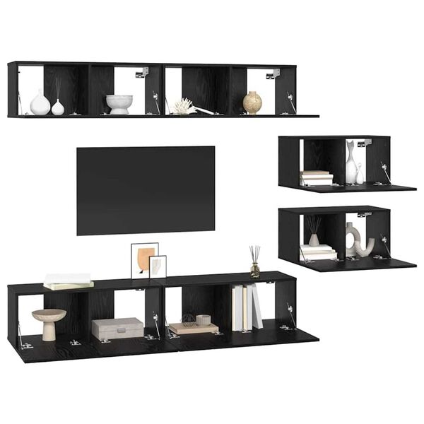 vidaXL Ensemble meuble TV 6 pcs Ch&ecirc;ne noir Bois d'ing&eacute;nierie
