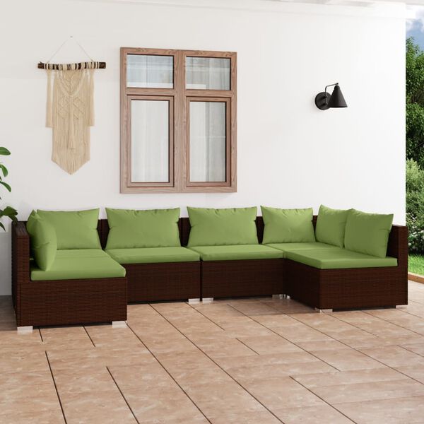 vidaXL Salon de jardin 6 pcs avec coussins R&eacute;sine tress&eacute;e Marron