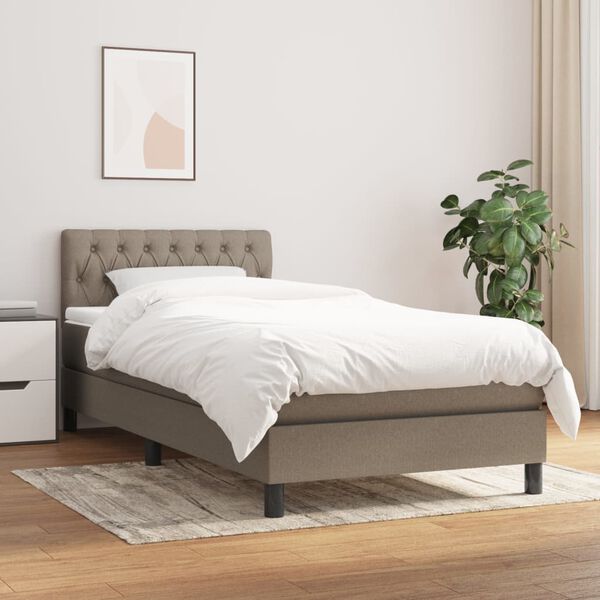 vidaXL Sommier &agrave; lattes de lit avec matelas Taupe 90x200 cm Tissu