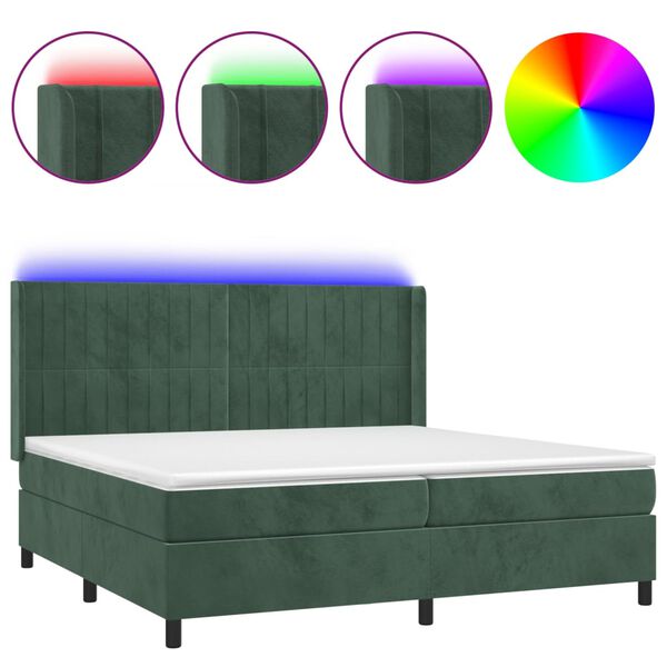 vidaXL Sommier &agrave; lattes de lit matelas et LED Vert fonc&eacute; 200x200 cm