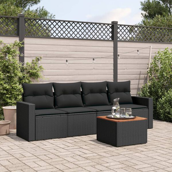 vidaXL Salon de jardin 5 pcs avec coussins noir r&eacute;sine tress&eacute;e