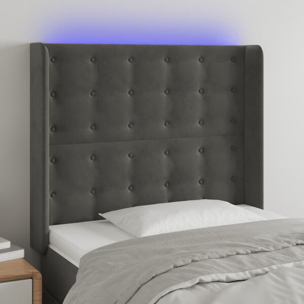 vidaXL T&ecirc;te de lit &agrave; LED Gris fonc&eacute; 83x16x118/128 cm Velours