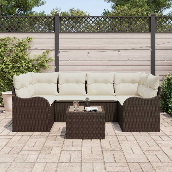 vidaXL Ensemble de canap&eacute; de jardin avec coussin 7 pcs Marron et Cr&egrave;me