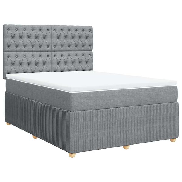 vidaXL Sommier &agrave; lattes de lit avec matelas Gris clair 140x200cm Tissu
