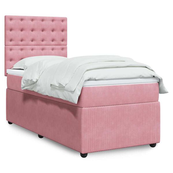 vidaXL Sommier &agrave; lattes de lit avec matelas Rose 90x200 cm Velours