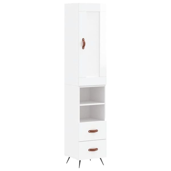 vidaXL Buffet haut Blanc brillant 34,5x34x180 cm Bois d'ing&eacute;nierie