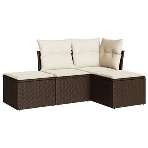 vidaXL Salon de jardin 4 pcs avec coussins marron r&eacute;sine tress&eacute;e