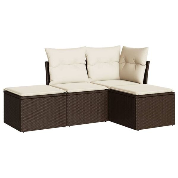 vidaXL Salon de jardin 4 pcs avec coussins marron r&eacute;sine tress&eacute;e