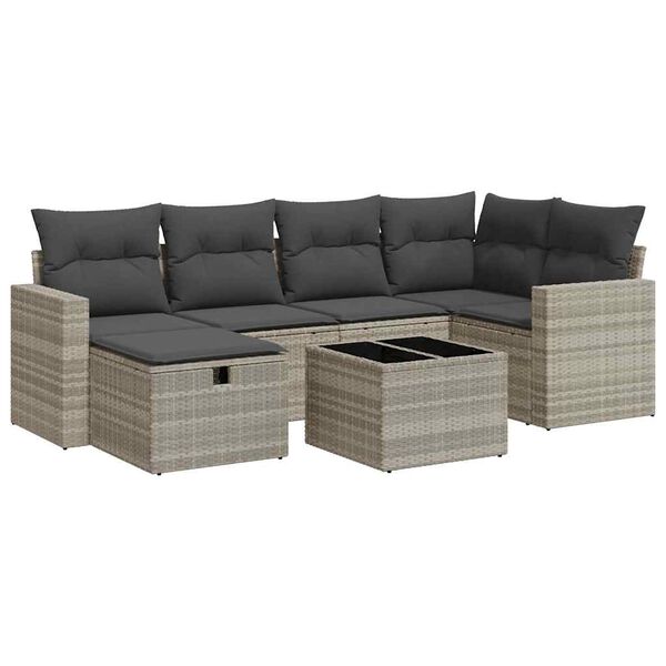 vidaXL Salon de jardin avec coussins 7 pcs gris clair r&eacute;sine tress&eacute;e
