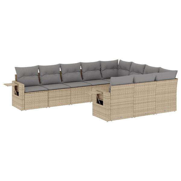 vidaXL Salon de jardin avec coussins 10 pcs beige r&eacute;sine tress&eacute;e
