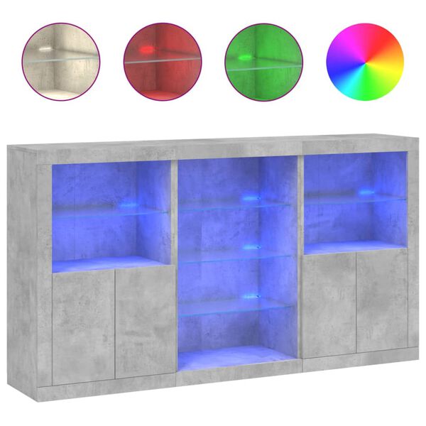 vidaXL Buffet avec lumières LED gris béton 181,5x37x100 cm