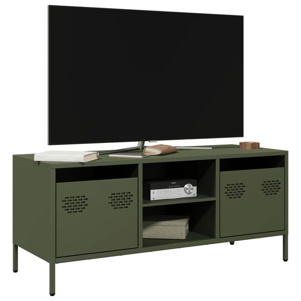 vidaXL Meuble TV vert olive 101,5x39x43,5 cm acier lamin&eacute; &agrave; froid