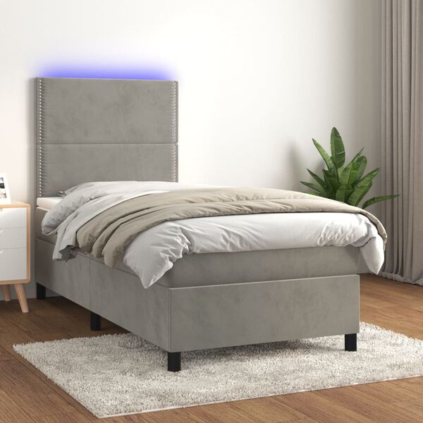 vidaXL Sommier &agrave; lattes de lit avec matelas et LED Gris clair 90x200cm
