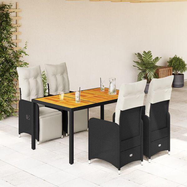 vidaXL Ensemble de bistro de jardin 5 pcs coussins noir poly rotin