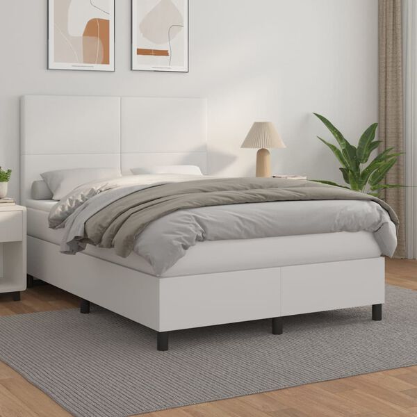 vidaXL Sommier &agrave; lattes de lit avec matelas Blanc 140x200cm Similicuir