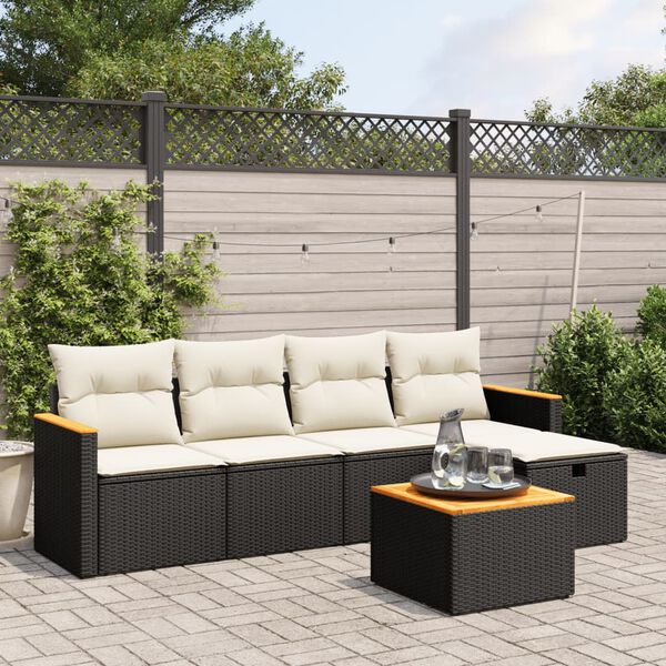 vidaXL Salon de jardin 6 pcs avec coussins noir r&eacute;sine tress&eacute;e