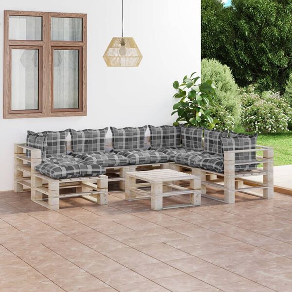vidaXL Salon de jardin palette 8 pcs avec coussins bois de pin