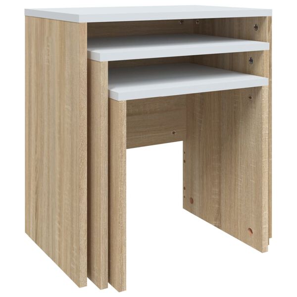 vidaXL Tables basses gigognes 3 pcs blanc ch&ecirc;ne sonoma bois ing&eacute;nierie